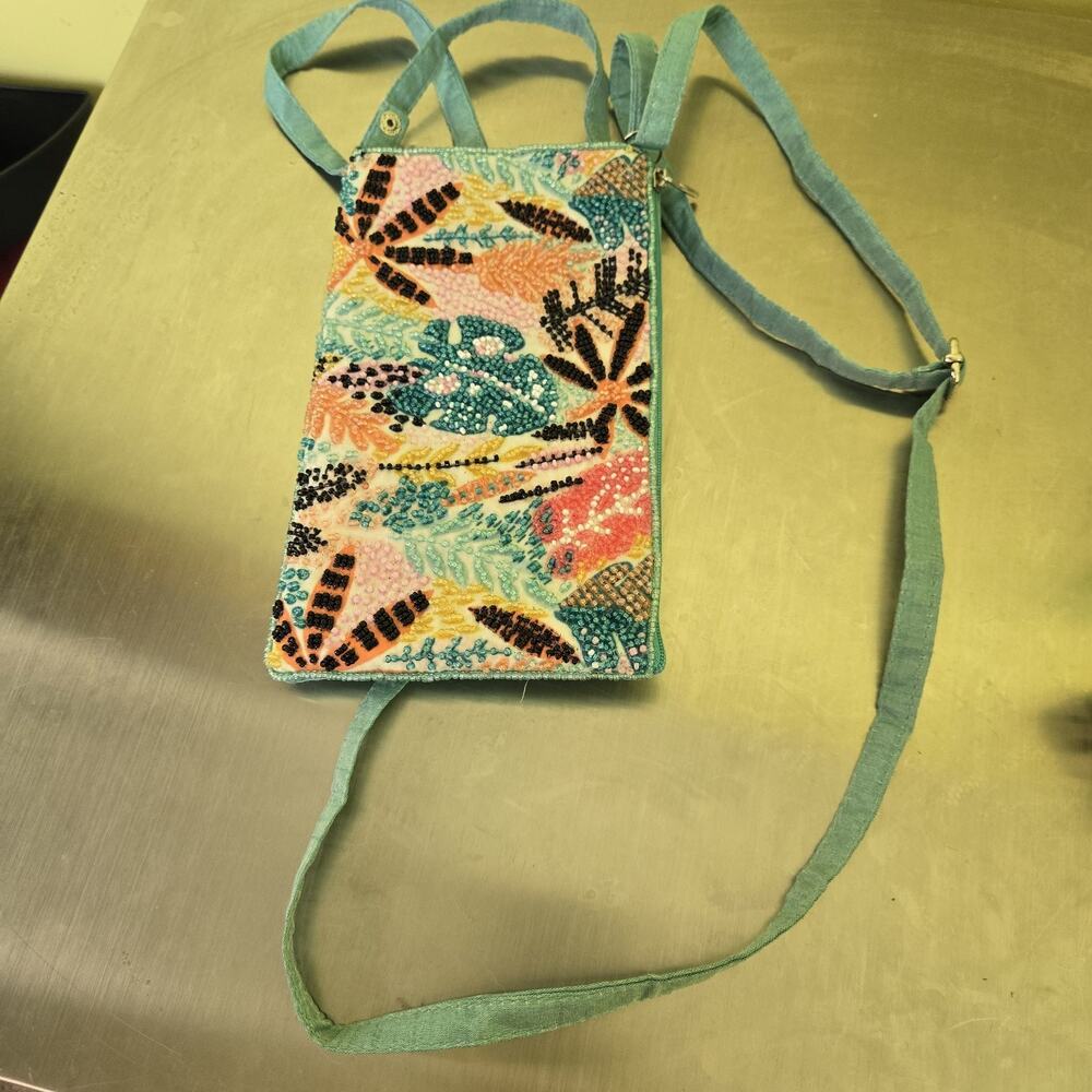 Bamboo Trading Company Club Bag: Tropical Burst Beaded Leaves